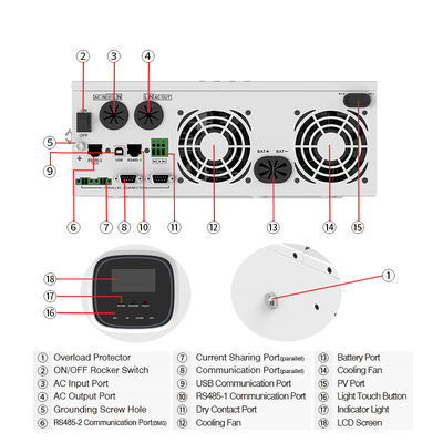 5.5KW 5.5KVA MPPT Hybrid Solar Inverter Off Grid On Grid 80A 500VDC
