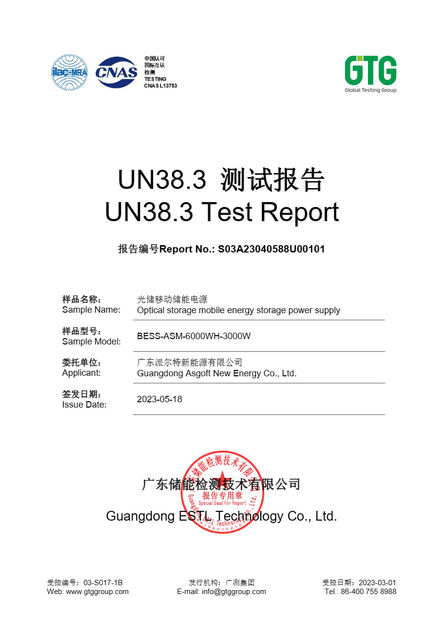 China Guangdong Asgoft New Energy Co., Ltd. certification